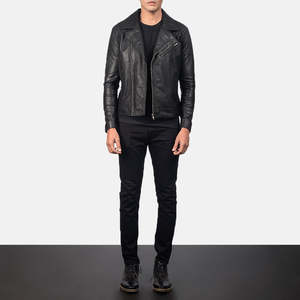 Waterproof Spring Fashionable Sheep <b>Fur</b> Quilted Black Leather Biker <b>Jacket</b> with <b>Hooded</b> Standing Collar - Product Image 4