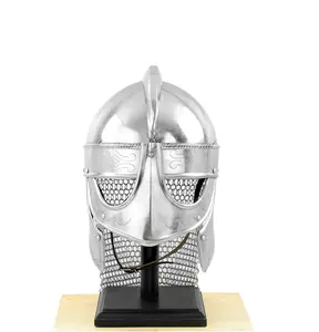 Medieval Barbuta Visored Brushed Steel Knights Templar Crusaders Armour Helmet | Halloween Costume Props (Silver)