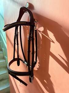 BRIDA DE DRESSAGE INFINITY EN OFERTA, Diseño Auténtico, Cuero Anatómico, Acolchado Rosa con Riendas de Tela para Caballos - Product Image 5