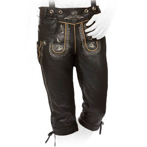 Pantalones Kniebund Bávaros Tradicionales de Alta Calidad para Hombre, de Cuero Genuino y Lona, Lavado Oscuro, Cierre de Botones, Estilo Formal - Product Image 1