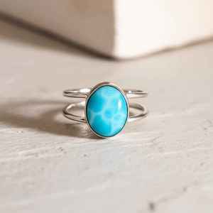 Bague Larimar en argent sterling 925 fait à la main bijoux en pierres précieuses bleu des Caraïbes cadeau pour elle - Product Image 4