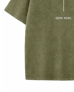 Camiseta de Algodón Lavado Extra Grande Personalizada por el Fabricante, Color Verde Oliva, con Estampado de Cruz Religiosa, Estilo Urbano Vintage para Hombre, Camiseta Informal - Product Image 4