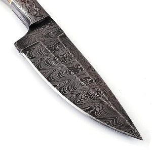 Top vente OEM ODM acier damas chasse survie Skinner couteau de poche tous les jours transporter lame fixe blanc bois cuir gaine - Product Image 5