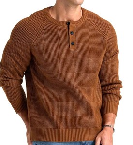 Pull Henley à manches longues décontracté pour hommes avec texture gaufrée et décoration de logo - Product Image 1