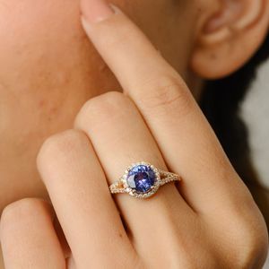 คอลเลกชันล่าสุดของคอลเลกชันงานแฮนด์เมดแหวน100% หมั้นหมายและเพชร tanzanite เครื่องประดับเพชรรัศมีหมั้น18K แข็งโรสโกลด์ - Product Image 2