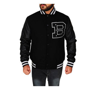 Veste de baseball universitaire américaine personnalisée en gros pour hommes tissu de laine avec logos brodés col montant style hiver - Product Image 3