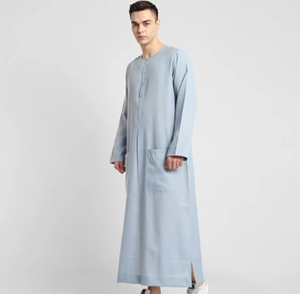 Noir arabe dubaï islamique vêtements ethniques hommes Thawb Jubba à manches courtes ethnique Thobes couleur unie hommes musulman Thobe en gros - Product Image 3