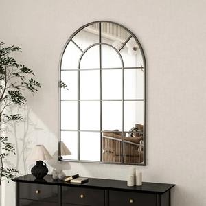 Miroir mural en forme d'arche, cadre en métal doré, design en grille, art déco, décoration de mariage pour le salon - Product Image 2
