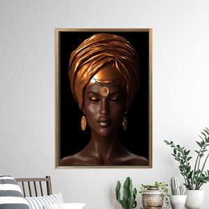 Art en verre représentant une femme africaine élégante : Impression sur toile abstraite, encadrement doré - Product Image 1
