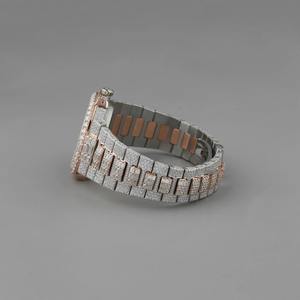 Montre décontractée à cadran rond pour homme en or rose avec diamants Moissanite VVS, mouvement à quartz de luxe - Product Image 5