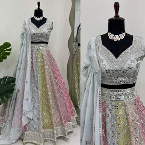 Fil de travail de séquence de 9mm Lehengha en tailles jusqu'à 44 Faux Gorgette Tissu pour fête-Lehenga Choli - Product Image 2