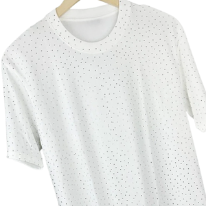 Camiseta Blanca con Pedrería, Unisex, Talla Grande, Moda de Lujo, Camiseta con Cristales, Calidad Premium, Logotipo Personalizado, OEM, ODM, Fábrica al por Mayor - Product Image 3