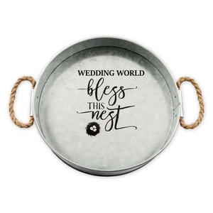 Artículos DE BODA Bandeja de servicio galvanizada Forma redonda Hecho a mano Venta caliente Diseñador de lujo Mesa Venta al por mayor Bandeja de servicio de metal - Product Image 6