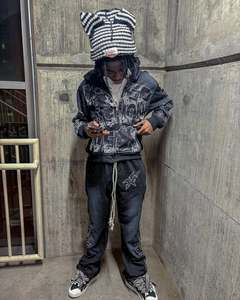 ชุดวอร์มพิมพ์ลายพัฟรุ่นครอปสำหรับผู้ชายชุดวอร์มผ้าคอตตอนผ้าคอตตอนเทอร์รี่สไตล์วินเทจออกแบบโลโก้ได้ตามต้องการ - Product Image 3