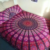 Ensemble de lit indien fait à la main Boho Mandala Hippie housse de couette drap de lit + 2 taies d'oreiller assorties tapisserie en coton couvre-lit ethnique