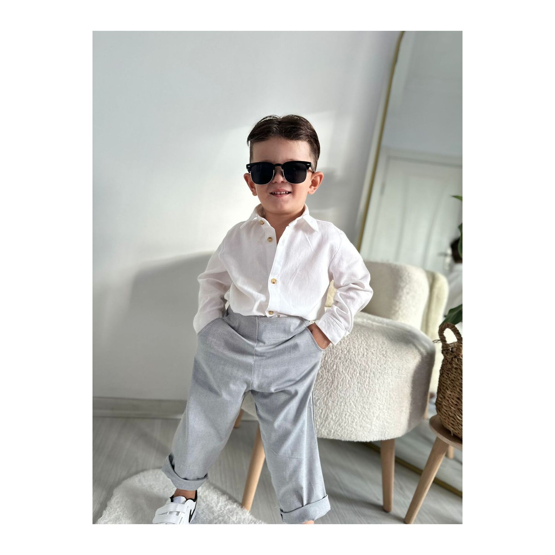 White Shirt Baby Boy Dress Pants Baby Boy Suit Set White Top Navy