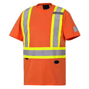 Safety Wear Custom Made Knitted Formal 100% Cotton Short Sleeve <b>T</b>-<b>shirt</b> Workwear Construction <b>High</b> <b>Vis</b> Fluorescent for Men - Product Image 4