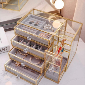 Boîte de rangement pour bijoux et accessoires en verre de luxe moderne Boîte en verre unique pour décorations de maison avec tiroirs - Product Image 6