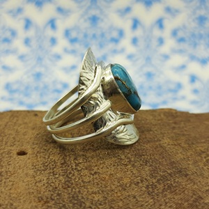 Vente en gros de bagues en argent sterling 925 faites à la main en cuivre bleu turquoise 100% bijoux de fiançailles naturels pour mariage femmes diamant - Product Image 2