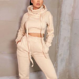 Conjunto de Sudadera con capucha de algodón de rizo francés personalizado conjunto de sudaderas con capucha recortadas dobladillo con cordón de gran tamaño y conjunto de pantalones de chándal - Product Image 3