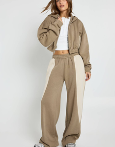 Conjunto Deportivo de 2 Piezas para Mujer, Estilo Urbano, con Top Corto con Cremallera y Pantalones Jogger Holgados, Diseño de Parches en Felpa Francesa, 2026 - Product Image 2