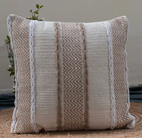 Funda de Cojín de Algodón Orgánico Tejida a Mano, Estilo Boho de Lujo, 20x20 Pulgadas, con Flecos, para Hogar, Hotel, Dormitorio, Sala de Estar, Hecha en India
