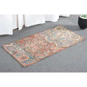 พรมขนสัตว์เย็บปะติดปะต่อกันแนววินเทจ2.9ft x 1.5 x พรมสานแบบตุรกีพรมสีแดงสีน้ำเงินสำหรับตกแต่งห้องนั่งเล่น - Product Image 4