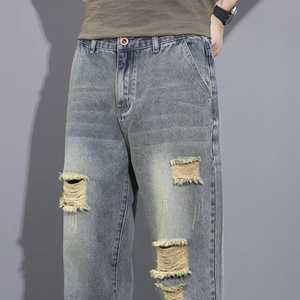 Pantalones de mezclilla desgastados de moda para hombre, ropa de calle holgada cómoda, moda informal para todos los días, estilo Hip Hop, pantalones vaqueros rasgados dañados - Product Image 1