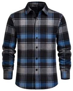 Camisa a Cuadros para Hombre, Manga Larga, Estilo Casual de Franela, Color Azul, Negro y Gris, Fabricante Personalizado, Venta al por Mayor, OEM - Product Image 1