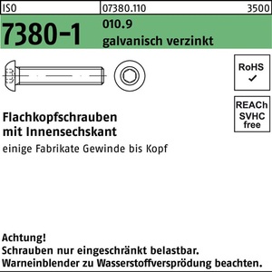 <b>Flat</b> Head <b>Screws</b> ISO 7380-1 Internal Hexagon M4x30 Grade 10.9 500 Pieces Per Pack - Product Image 1