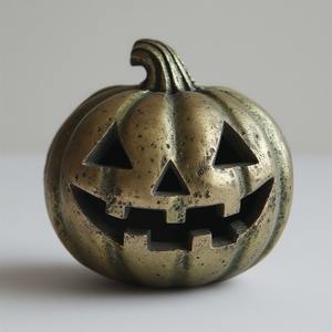 Premium aluminium pumpkin decor piece, patina green finish, handmade artistry enhancing <b>Halloween</b> celebrations with luxury - Product Image 4