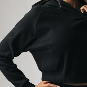 OEM Customized Wholesale <b>Women's</b> Knitted Embroidered Crop Top Hoodie Eco-Friendly Breathable with Front Logo for Autumn Season - Product Image 6