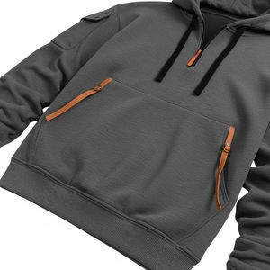 Sudadera con Capucha Personalizada para Hombre, 100% Algodón, Primavera, Múltiples Bolsillos, Cierre de Cremallera, Deportiva, Informal, de Forro Polar Grueso - Product Image 3