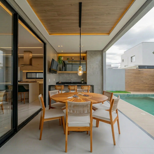 Modern <b>Round</b> Outdoor Dining <b>Table</b> Wood <b>Patio</b> <b>Table</b> and Chairs Set for Garden Poolside Restaurant Use - Product Image 1