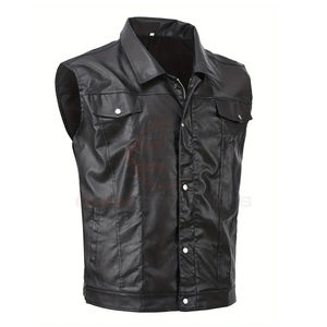 Mejor precio de venta hombres Pu cuero en diferentes nuevos estilos diseño buena calidad Color sólido hombres chaleco 5 dimensiones bolsillo - Product Image 3