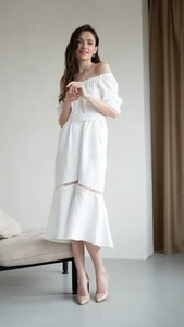 ชุดเพื่อนเจ้าสาวแม็กซี่ลินินสีขาวสุดแฟนซีของ Boho ชุดแขกงานแต่งงานที่หรูหรา - Product Image 5