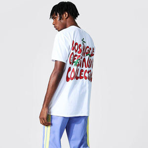 T-shirt uni 100% coton imprimé logo bouffant surdimensionné pour hommes Design à col rond vierge - Product Image 2