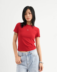 Camiseta Corta de Verano para Mujer, Informal, de Alta Calidad, con Etiqueta Metálica, Color Sólido, Algodón, Corte Ajustado, Transpirable, de Secado Rápido, Rayón - Product Image 1