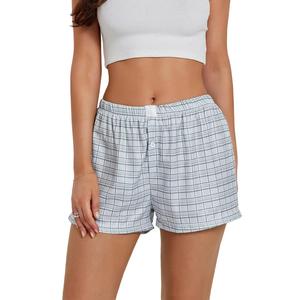 Shorts pour femmes de qualité supérieure, motif à carreaux, shorts tendance, impression de logo personnalisée, 100% coton, légers et respirants - Product Image 3