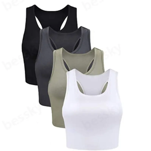 Custom Logo Cotton Ribbed Seamless Women's Workout <b>Crop</b> Tank <b>Tops</b>-Quick Dry Breathable Eco-Friendly - Product Image 2