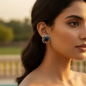 925 <b>Silver</b> <b>Stud</b> Earrings Blue Gemstone Gold Plated Pear Cut Diamond Emerald Pearl Trendy Style for Women's Wedding Engagement - Product Image 3