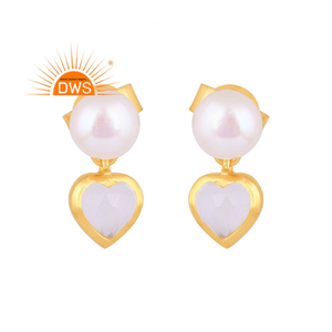 Pendientes colgantes de piedras preciosas de piedra de luna y Perla chapada en oro de 18 quilates de plata esterlina más vendida, fabricante de joyería fina Demi - Product Image 1