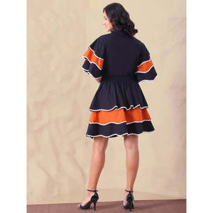 Conjunto de Vestido y Falda de Algodón con Bloques de Color para Mujer Deebaco, Mangas con Volantes, Cuello Camisero, Largo por Encima de la Rodilla, Estilo Casual - Product Image 5