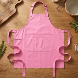 Tablier rose avec poche avant, en coton tissé, style simple, lavable en machine, réutilisable, résistant, pour le nettoyage quotidien - Product Image 1