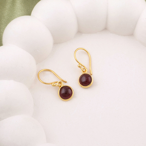 ต่างหูโกเมนธรรมชาติ18K เครื่องประดับทองเหลืองชุบทอง18K ต่างหูทรงกลมทรงหลังเบี้ยต่างหูของขวัญวันเกิดสำหรับเธอ - Product Image 3