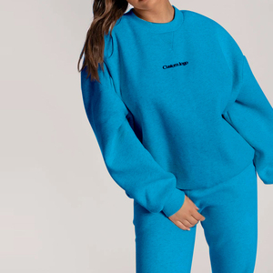 100% coton luxe streetwear surdimensionné brodé pull pull col rond 2023 relief logo personnalisé sweat à capuche femmes - Product Image 3