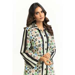 ชุดเซ็ตพิมพ์ลายสีเบจสำหรับผู้หญิง ชุดลำลอง 2 ชิ้น สำหรับฤดูใบไม้ผลิ/ฤดูร้อน XS/XS เสื้อครอป - Product Image 5