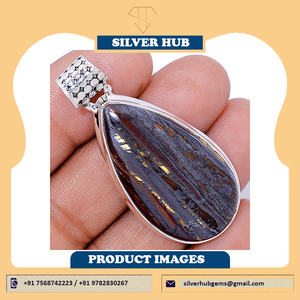 Pendentif en pierre précieuse oeil de tigre en fer naturel fait à la main pierre précieuse en argent sterling massif 925 avec pendentif de mariage au design tendance - Product Image 2