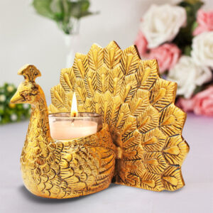 ที่ใส่เทียนรูปนกยูงแฮนด์เมดอินเดียที่วางเทียนตกแต่งบ้านที่ดีที่สุดที่วางเทียนนกยูงชุบทอง - Product Image 2