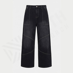 Men's New Solid Customized Color Denim Straight Leg Pants Casual Loose High Waist <b>Elastic</b> Trousers Winter Embroidered Technics - Product Image 1